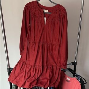 LOFT Deep Red Long Sleeve Dress
